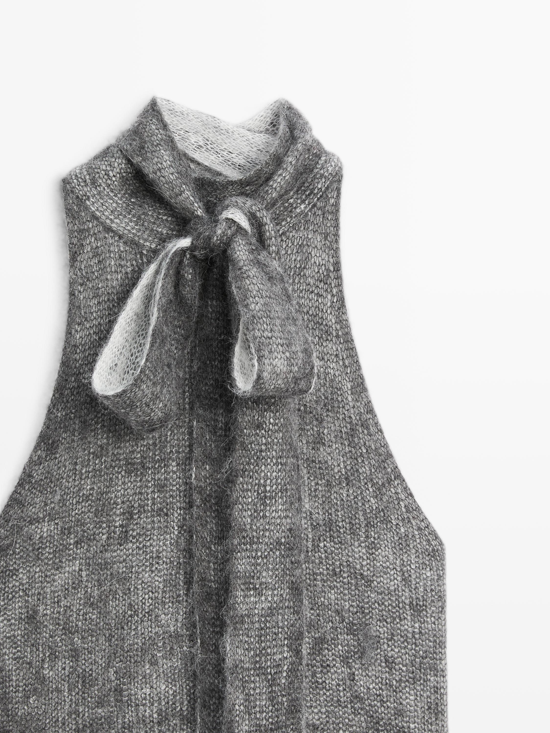 Top à encolure américaine en maille de laine et d’alpaga